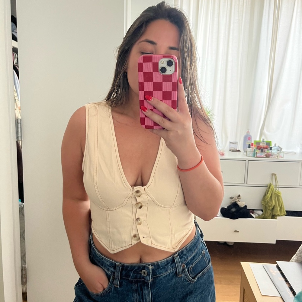 Cream Sleeveless Bustier Tank Top